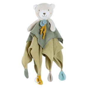 Fehn NATUR Knuffeldoek Beer met fopspeenbevestiging