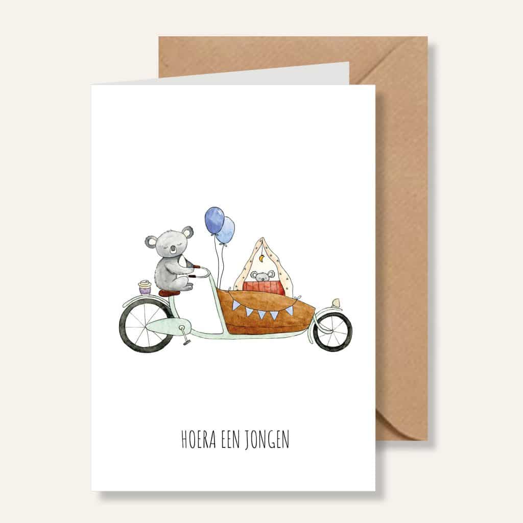 Kaartje - Bakfiets Hoera een jongen