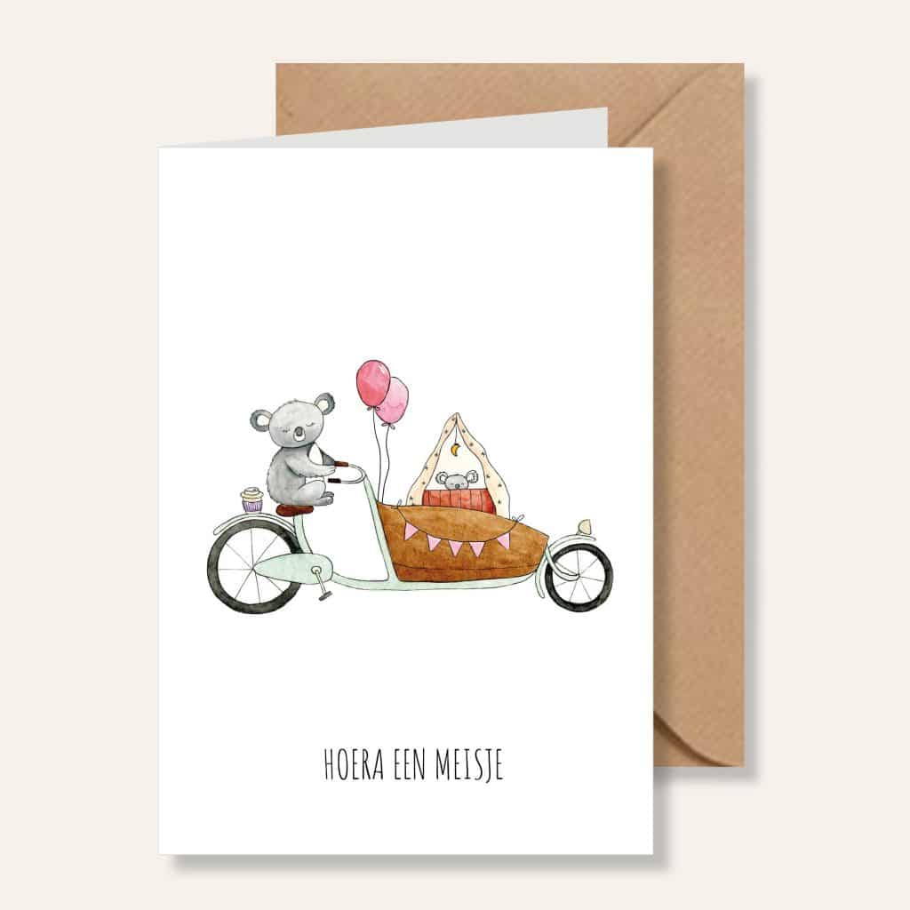 Kaartje - Bakfiets Hoera een meisje