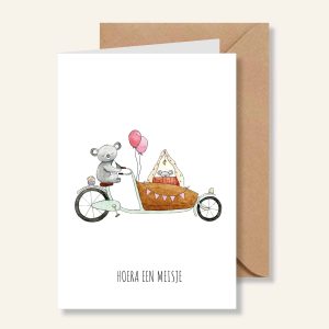 Kaartje – Bakfiets Hoera een meisje